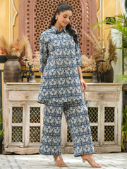 Blue  Printed pure cotton co-ord set