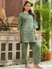 Green cotton printed loungewear set