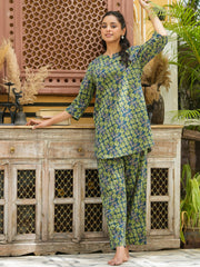 Green cotton printed loungewear set