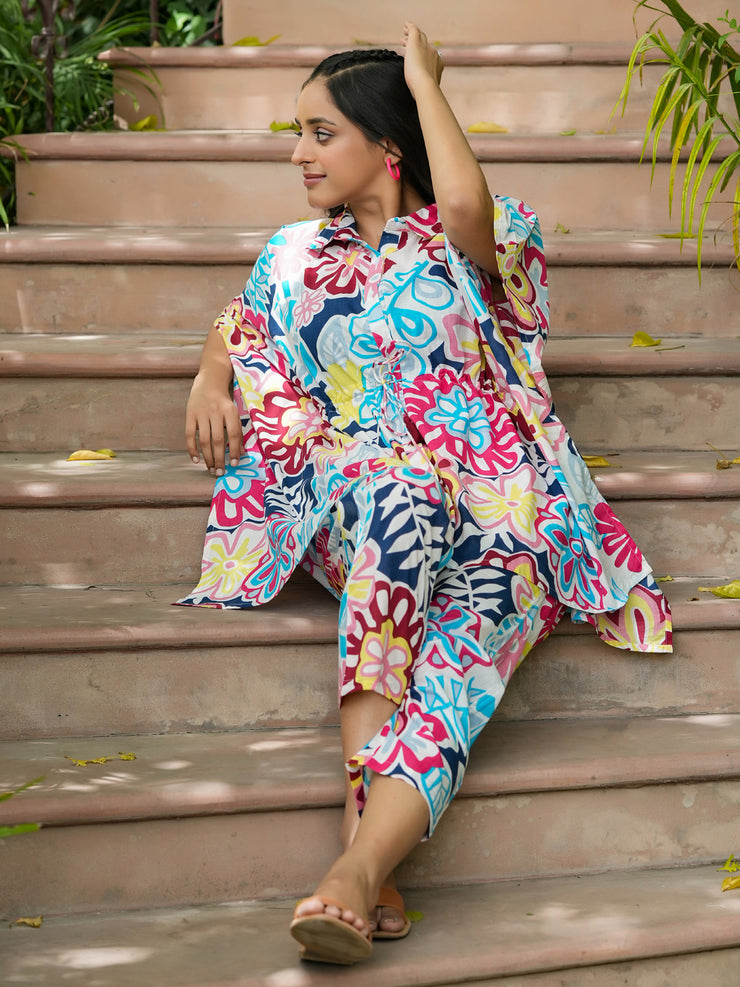 Multi-color floral Kaftan sleep  Set