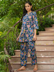 Blue cotton printed loungewear set