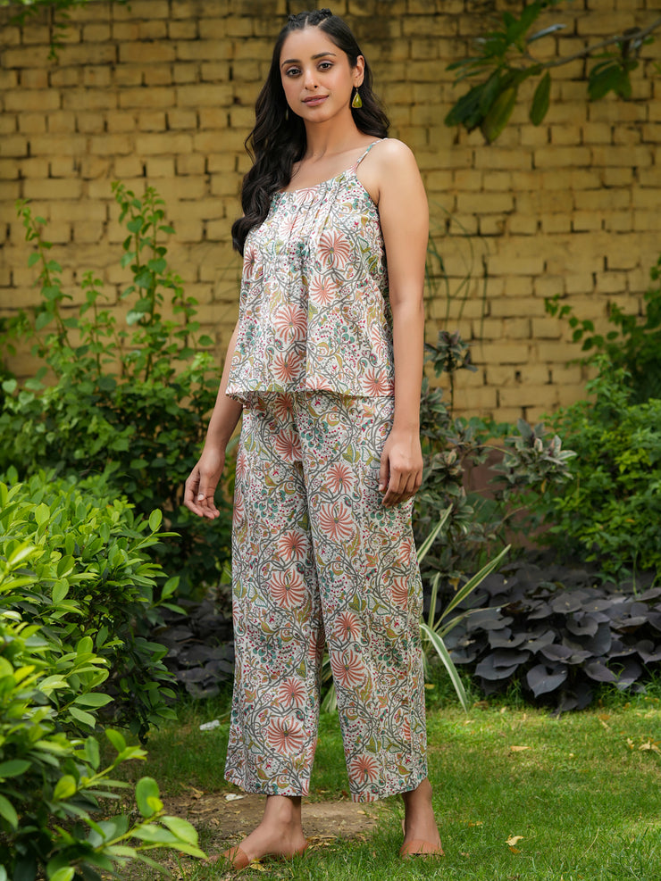 STEP Green Floral Printed cotton co-ord set