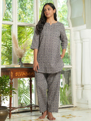 Grey Cotton printed loungewear set