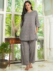 Grey abstract cotton loungewear set