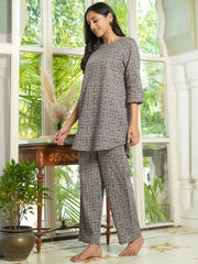 Grey Cotton printed loungewear set