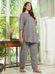 Grey Cotton printed loungewear set