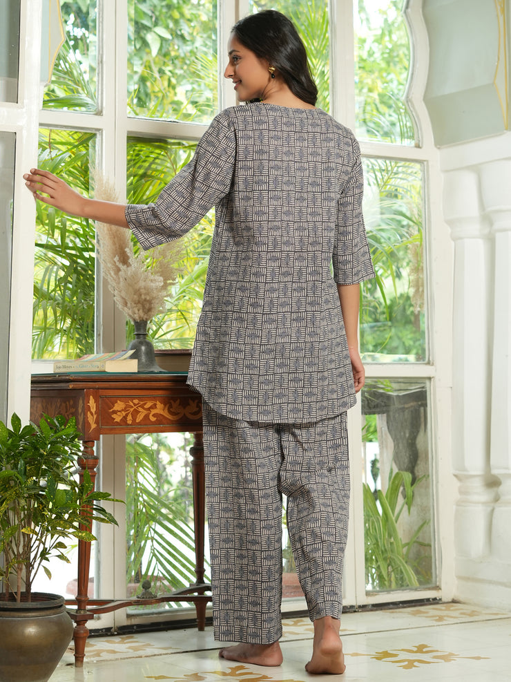 Grey abstract cotton loungewear set