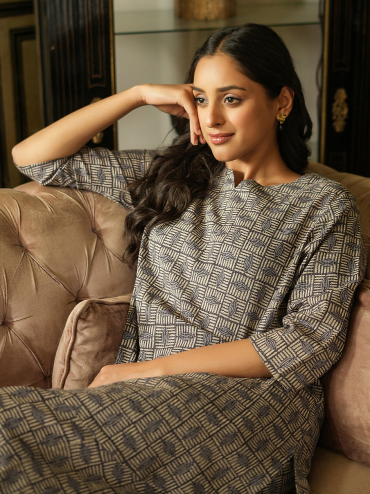Grey Cotton printed loungewear set