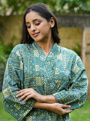 Green  Cotton printed kimono robe