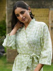 Green  Cotton printed kimono robe