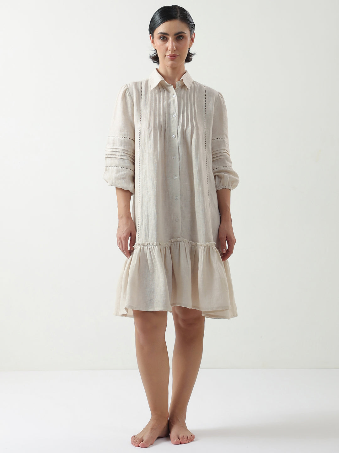 Off White Solid Cotton Dress for Women and Girls
