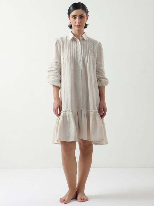 Off White Solid Cotton Dress for Women and Girls