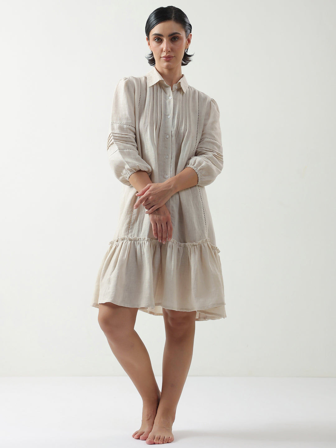Off White Solid Cotton Dress for Women and Girls
