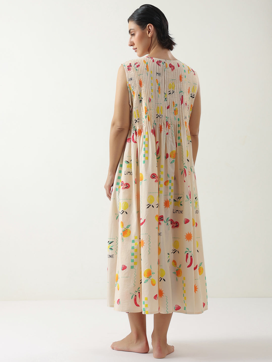 Peach Printed Cotton Dress For Women