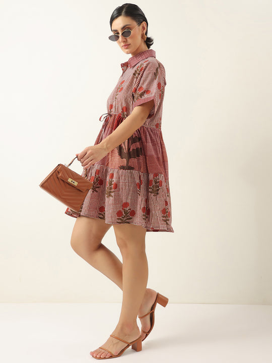 Red Color Floral Printed Dress for Women
