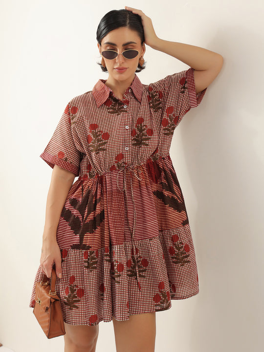 Red Color Floral Printed Dress for Women