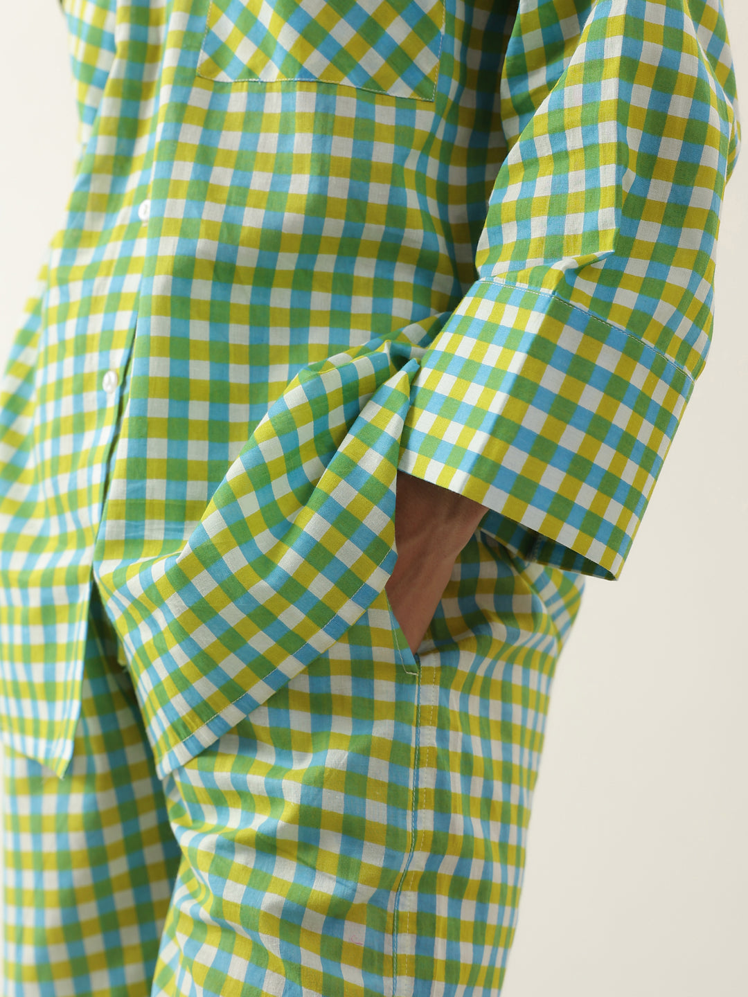 Green Color Check Printed Cotton Co-ords Set
