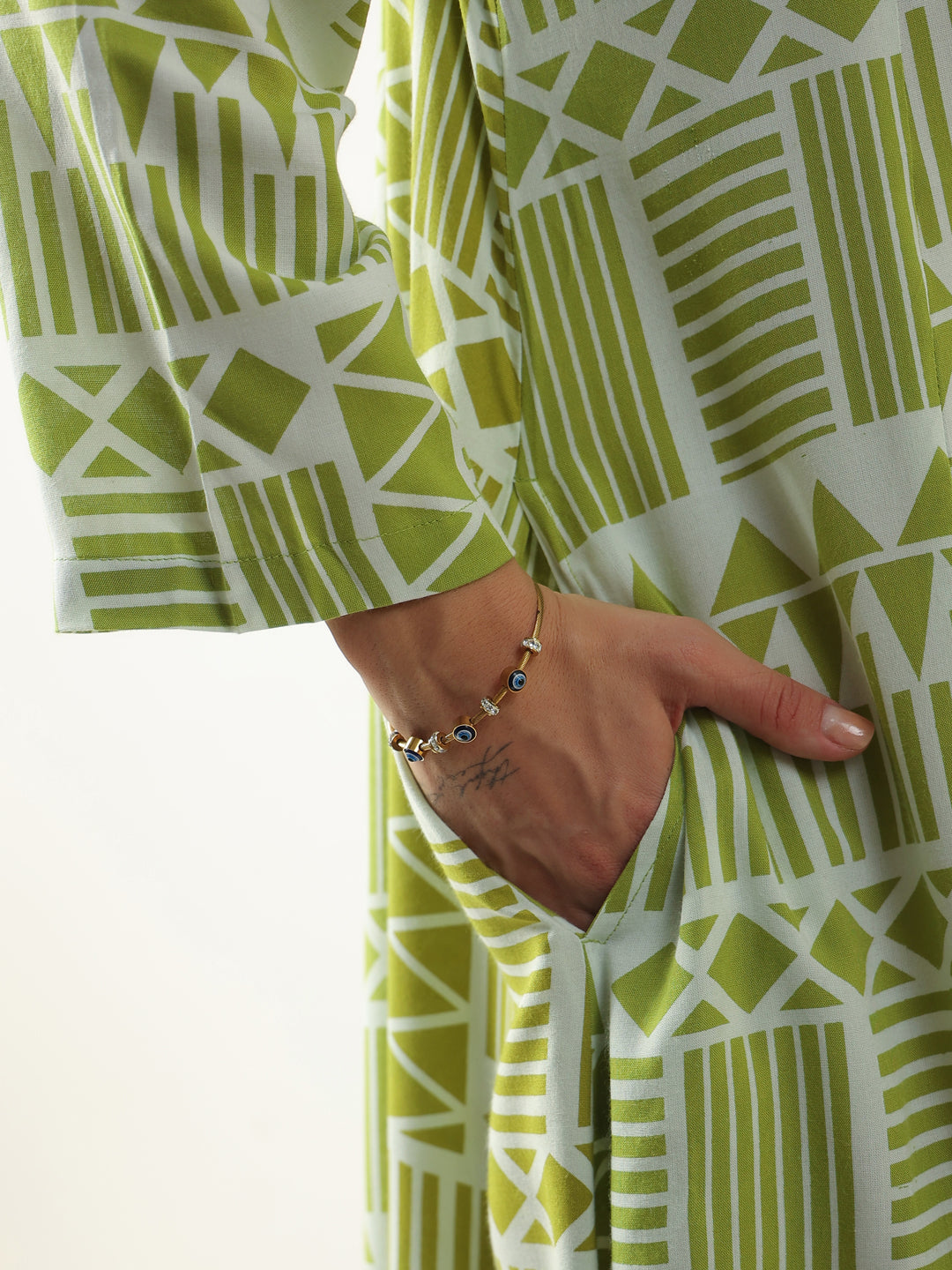 Green Geometric Print Viscose Rayon Dress for Women