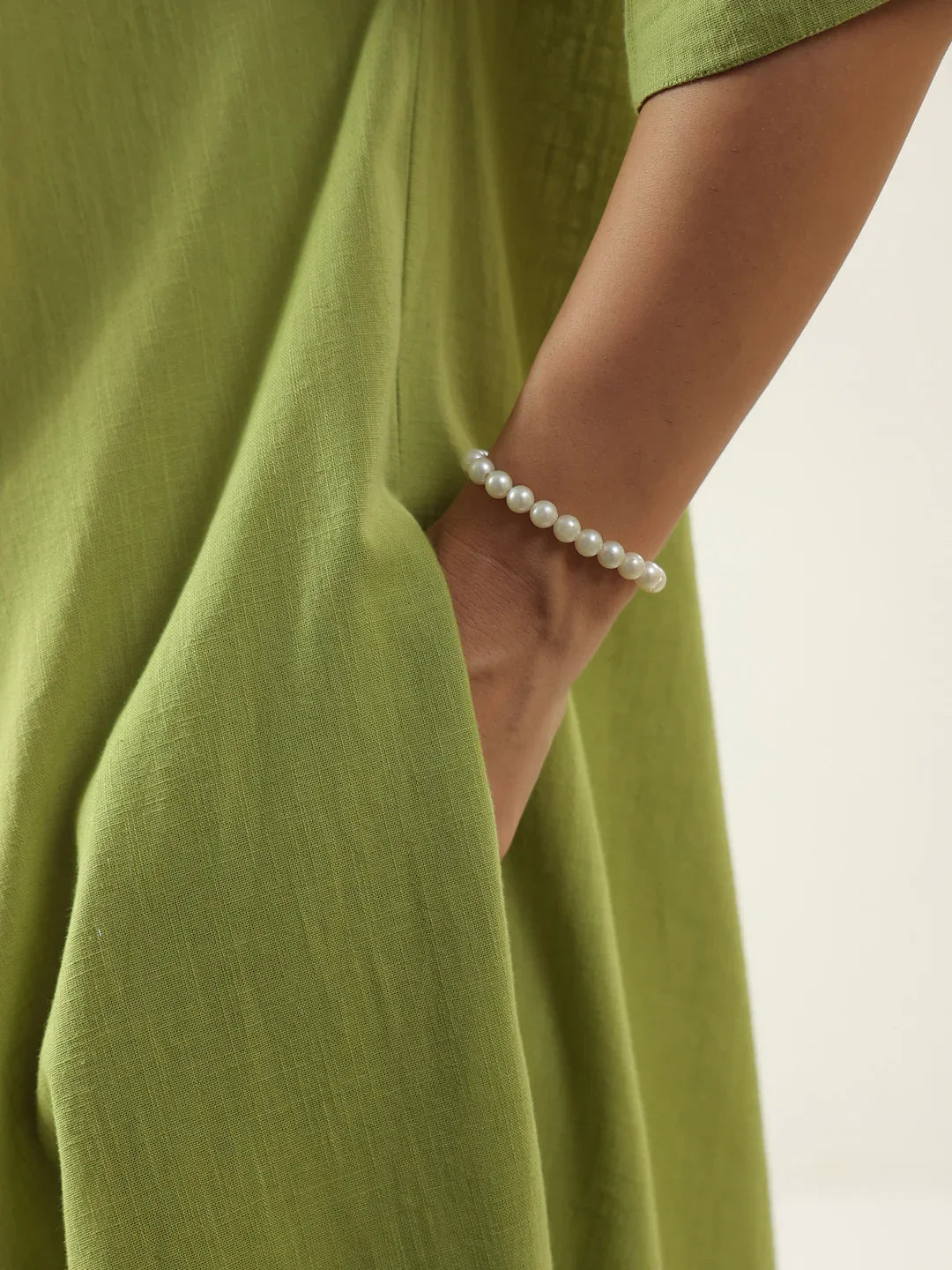 Lime Green V-Neck Cotton Dress For Women