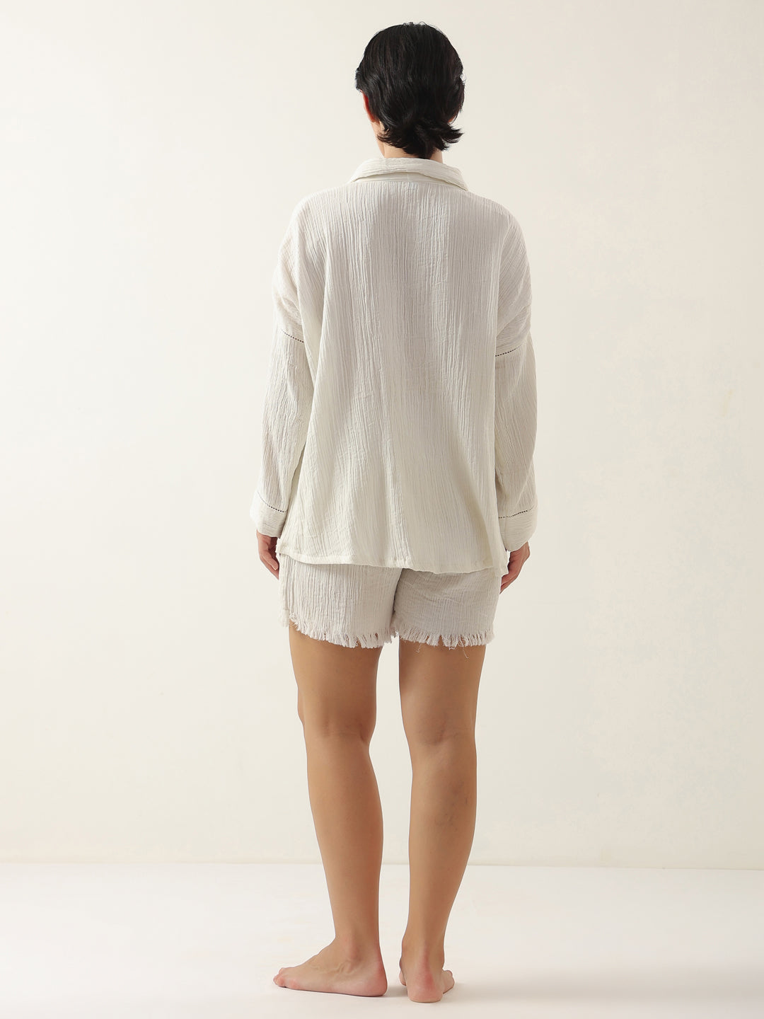 White Pure Cotton Solid Night Suit For Women