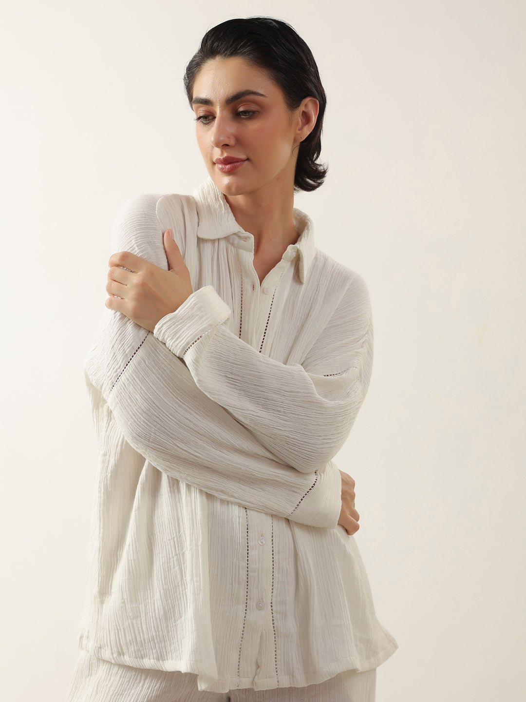 White Pure Cotton Solid Night Suit For Women
