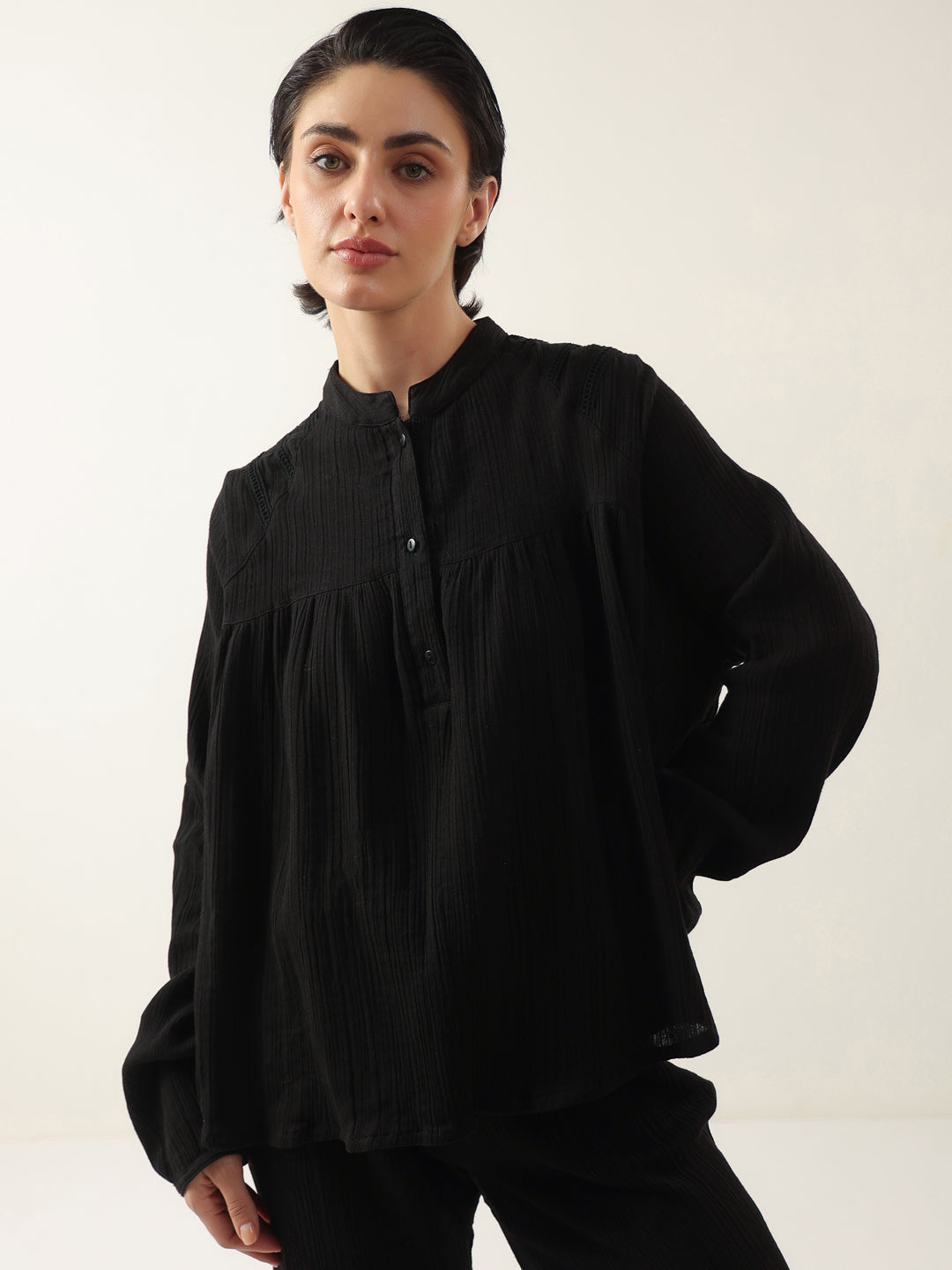 Black Color Round Neck Pure Cotton Co-ords Set for Women