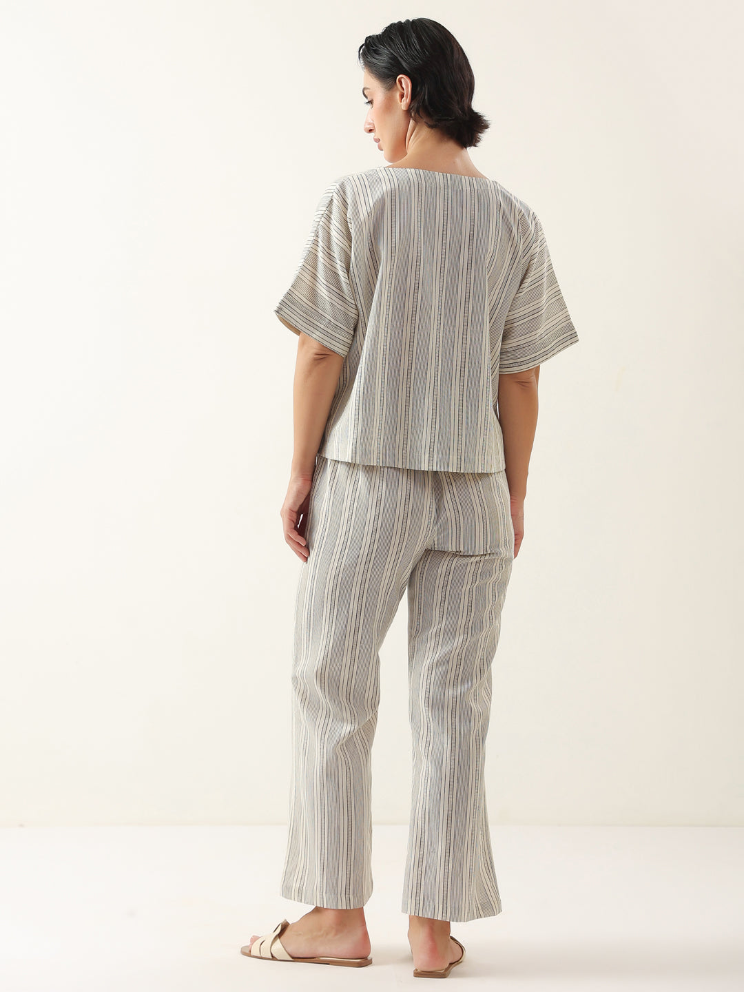 Grey Color V-Neck Cotton Night Suit - SanskrutiHomes 