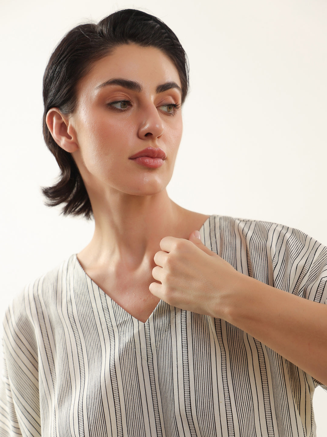 Grey Color V-Neck Cotton Night Suit - SanskrutiHomes 