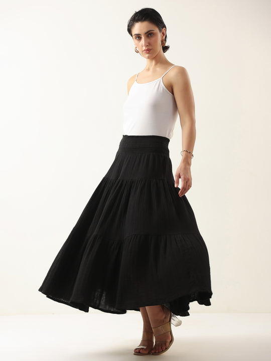 Black Pure Cotton Solid Skirt for Women and Girls