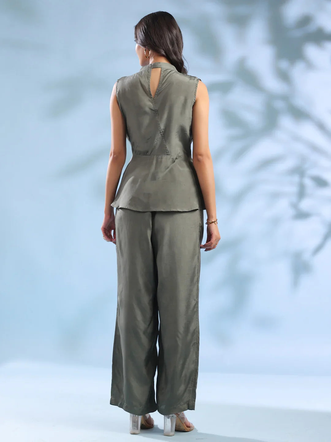 Grey Crossover Solid Winter Co-ord Set for Women - SanskrutiHomes 