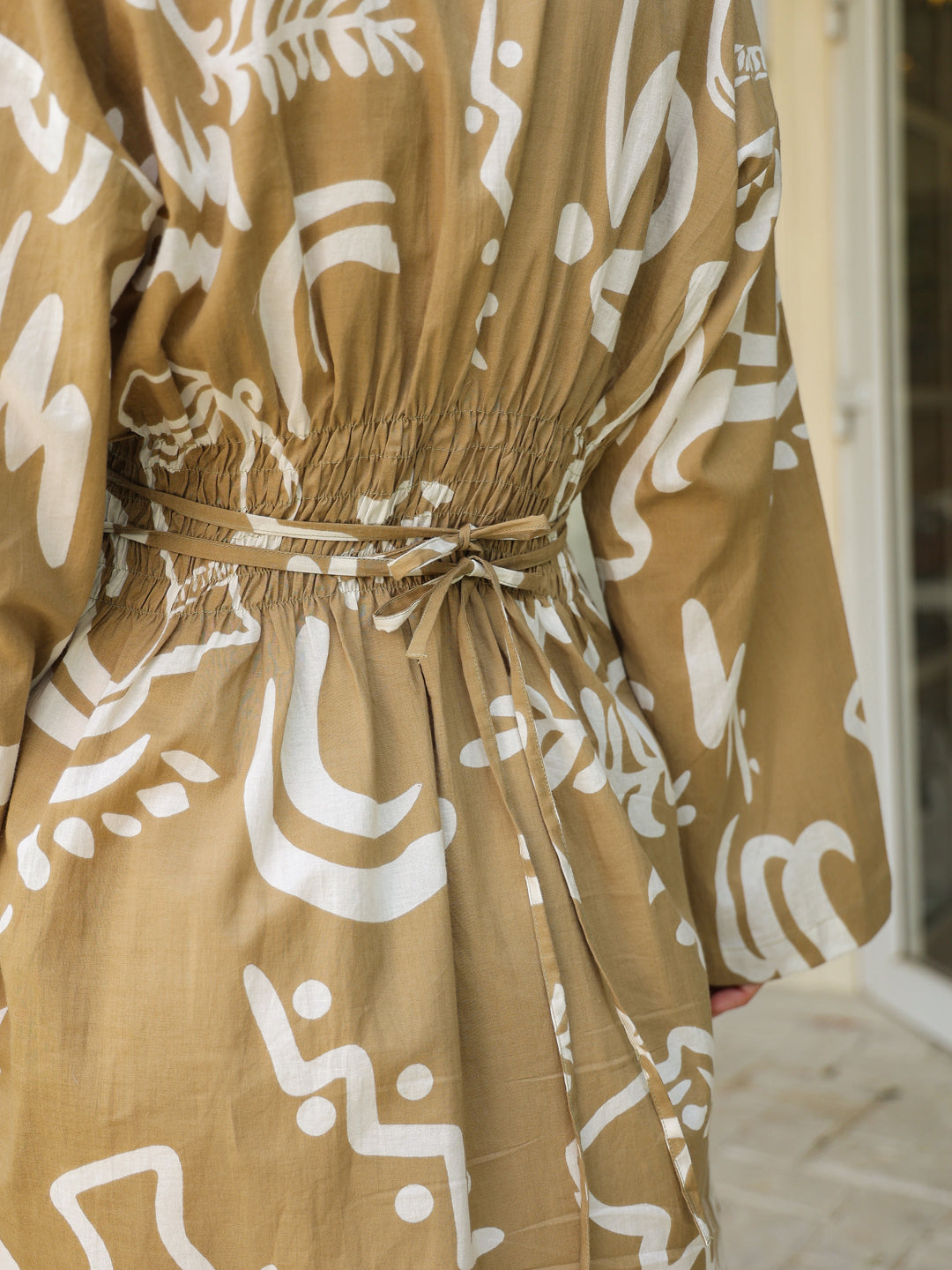 Olive Cotton Printed Shirt Collar Dress for Women