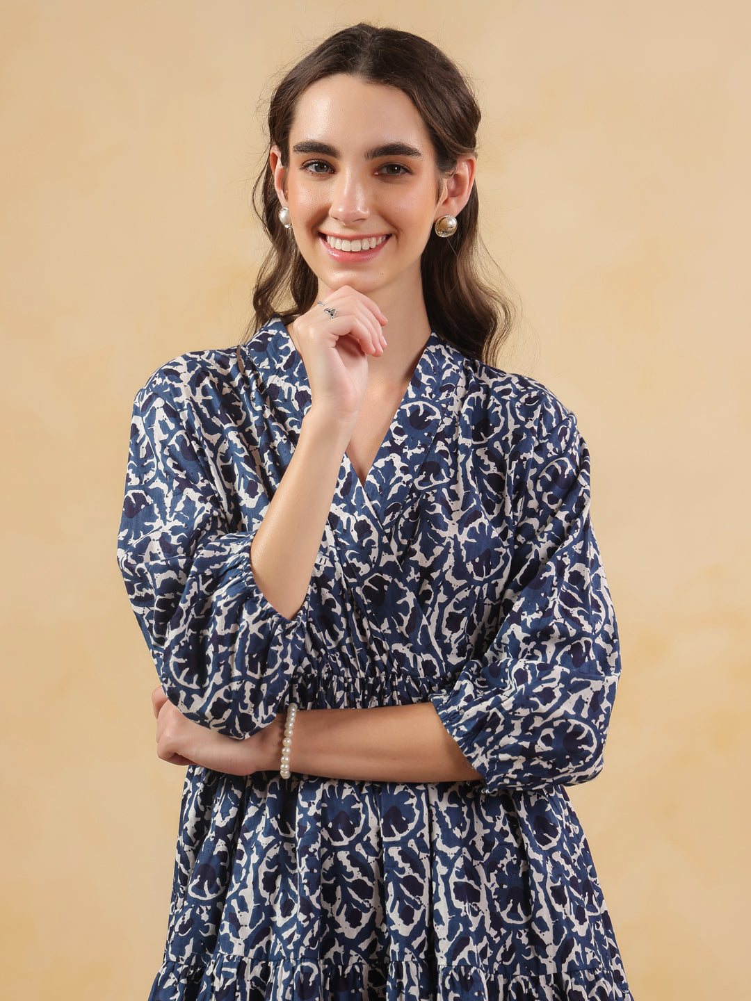 Blue Floral Printed Cotton Printed Dress