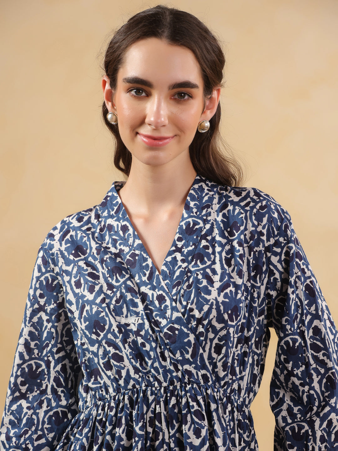Blue Floral Printed Cotton Printed Dress