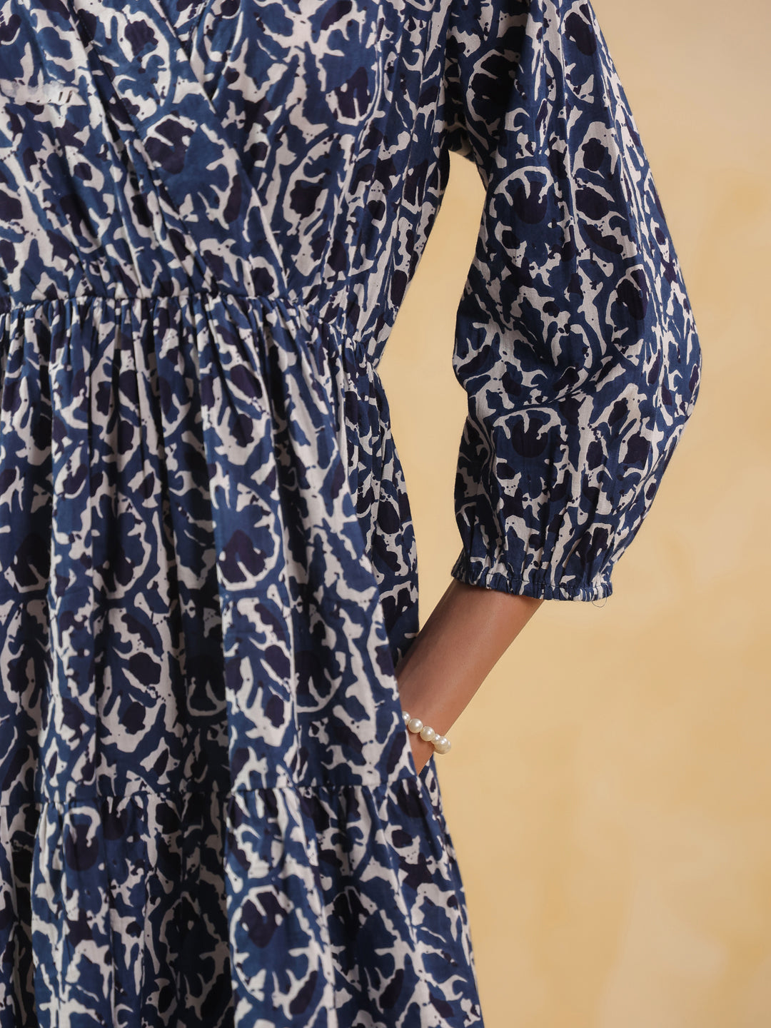 Blue Floral Printed Cotton Printed Dress
