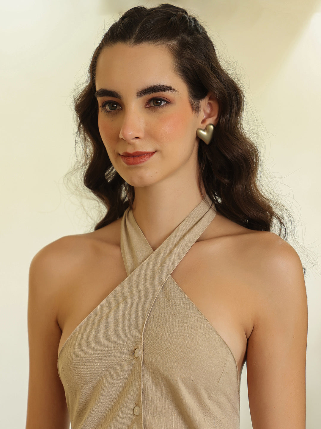 Grey V-Neck Pure Cotton Top Solid Co-ords Set for Women