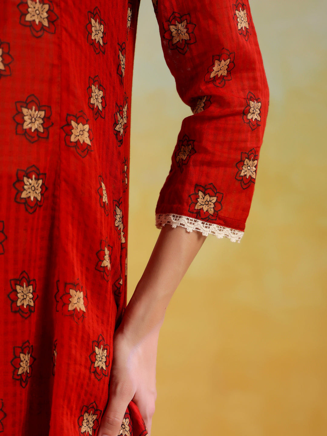 Red V-Neck Pure Cotton Printed Co-ords Set for Women