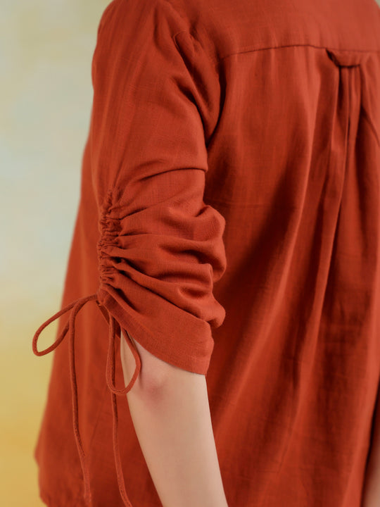 Rust Color Shirt Collar Solid co-ords set for women