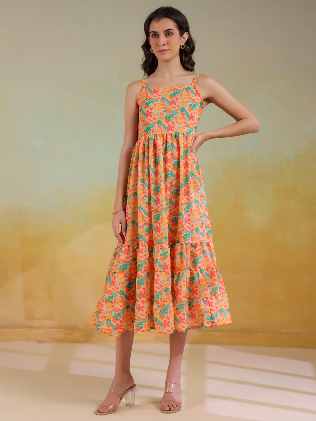 Pink Color Floral Printed Dress For Women