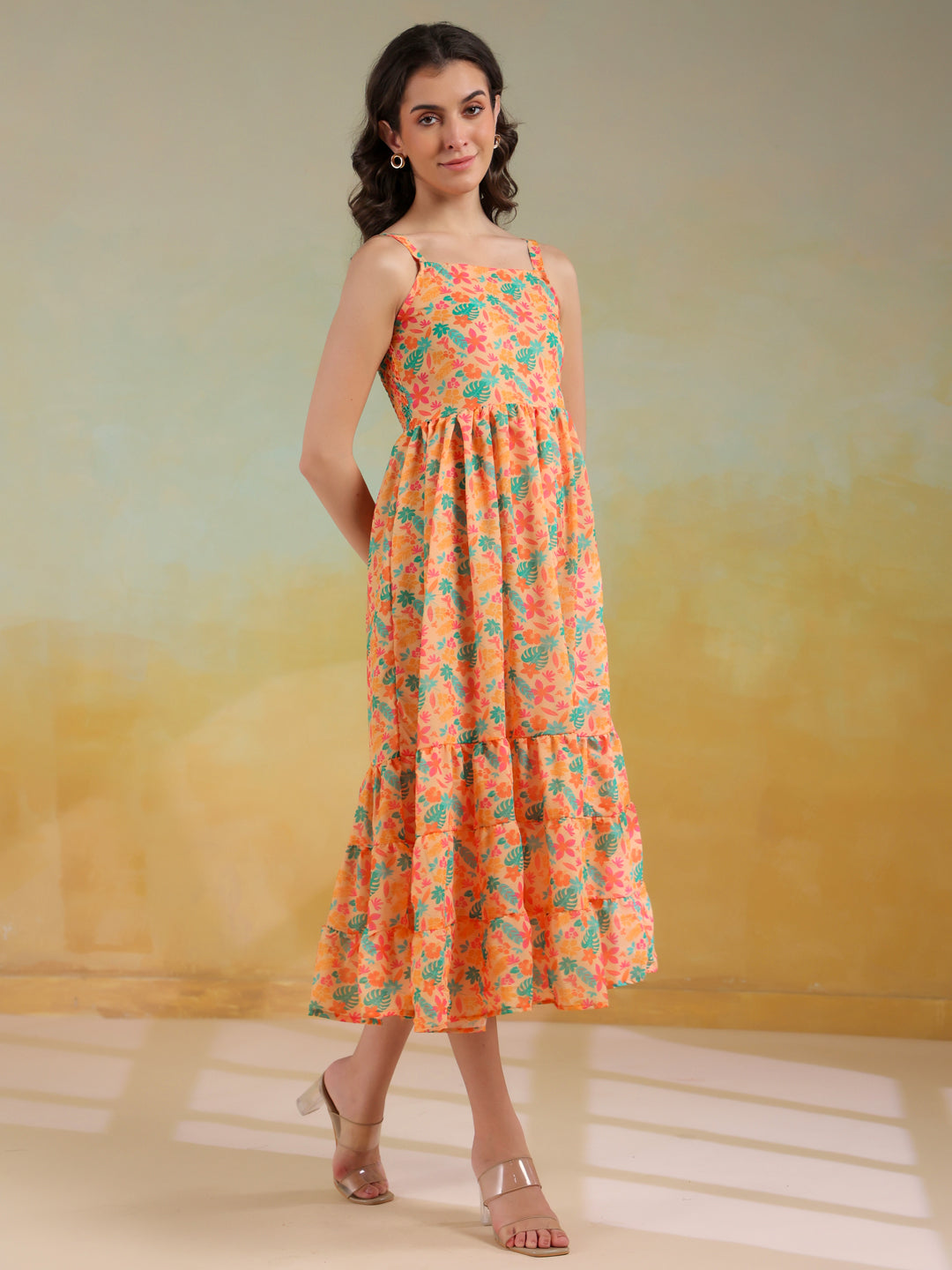 Pink Color Floral Printed Dress For Women