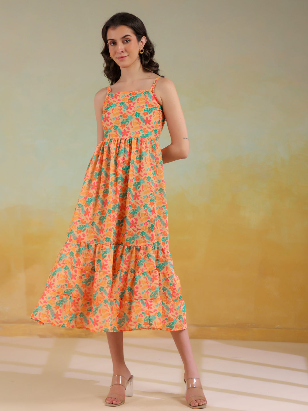 Pink Color Floral Printed Dress For Women