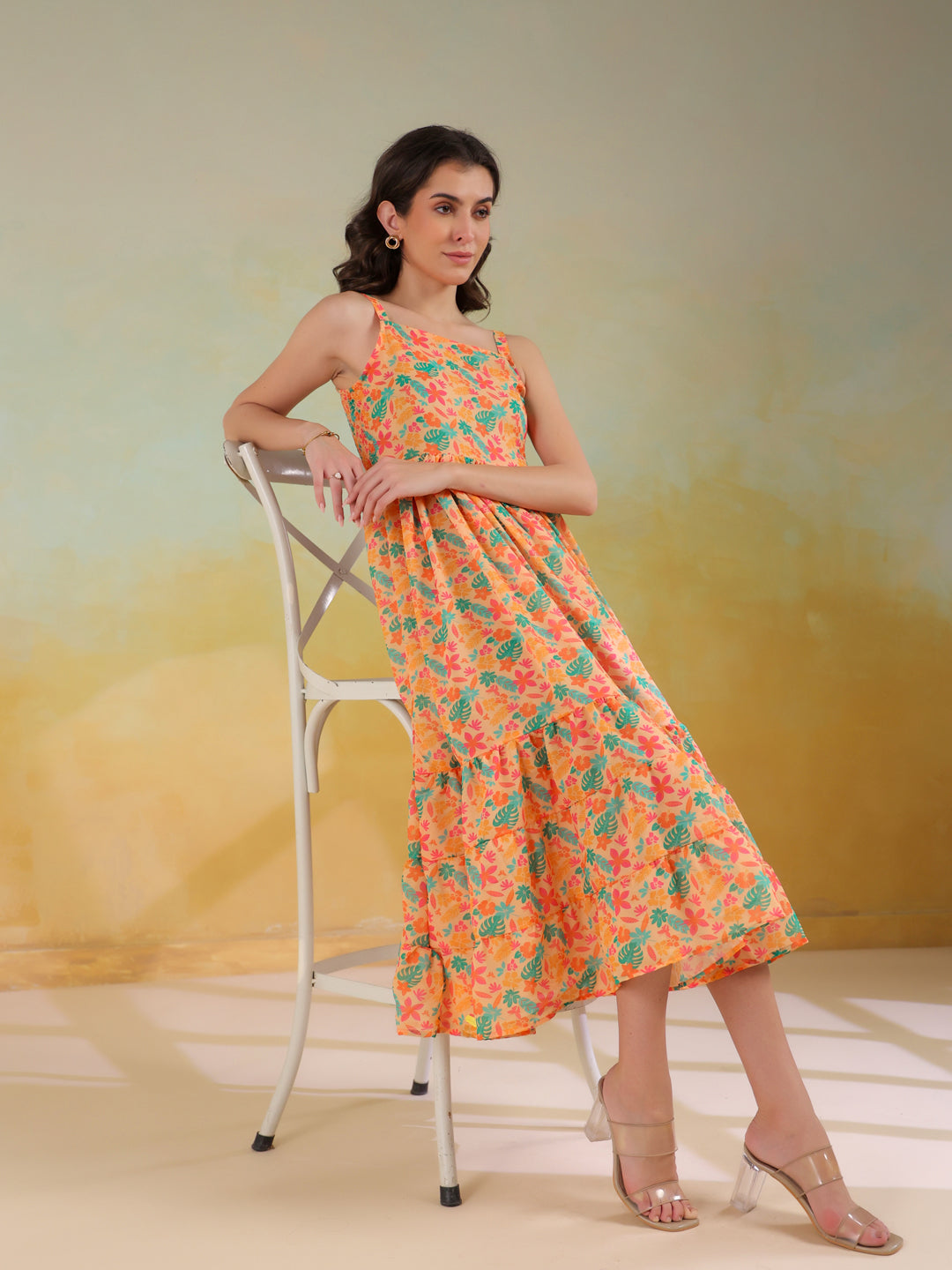 Pink Color Floral Printed Dress For Women