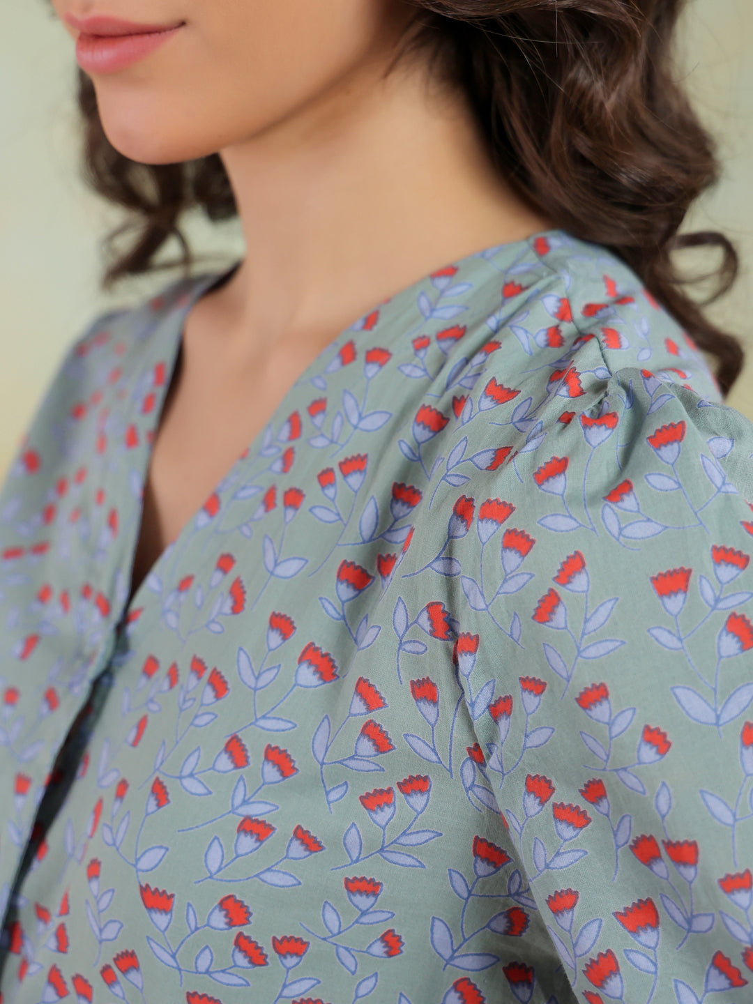 Blue Color Floral Printed Cotton Dress For Women
