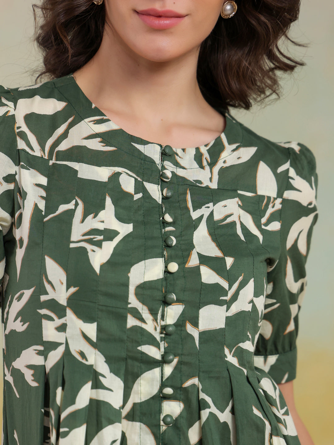 Green Color Round Neck Printed Co-Ords Set For Women