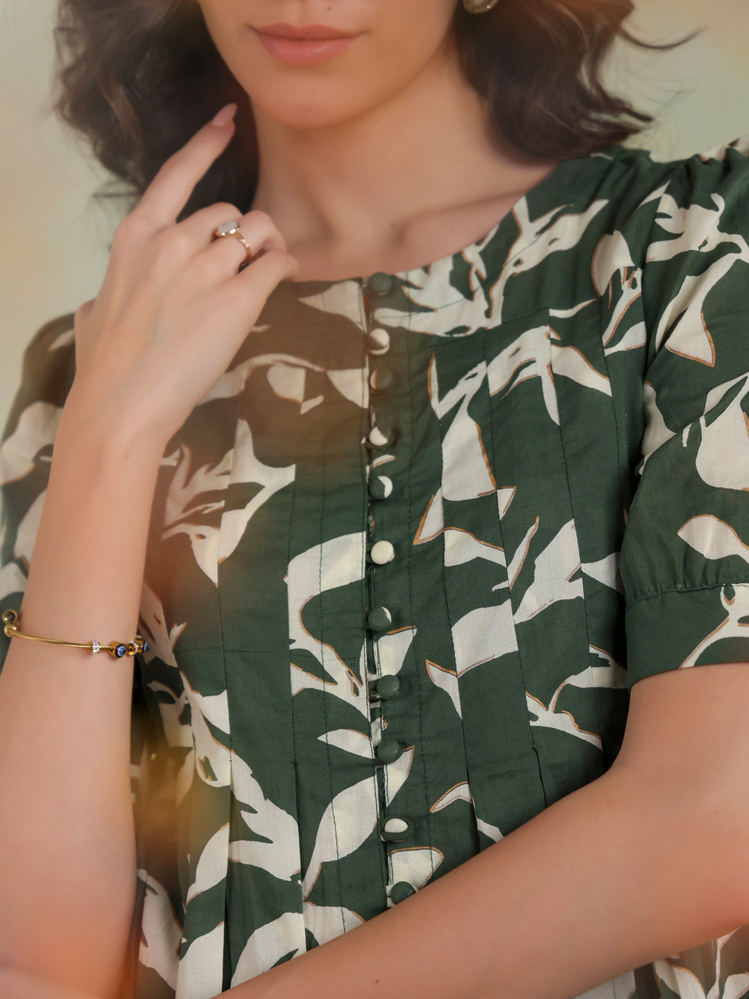 Green Color Round Neck Printed Co-Ords Set For Women
