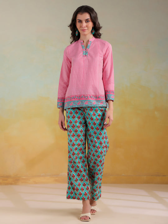 Pink Color Stripes Printed Co-ords Set