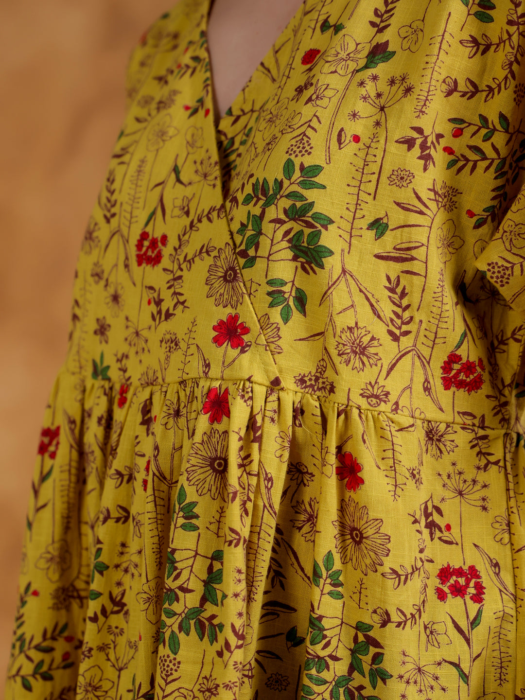 Yellow Color V-Neck Printed co-ords set for women - SanskrutiHomes 