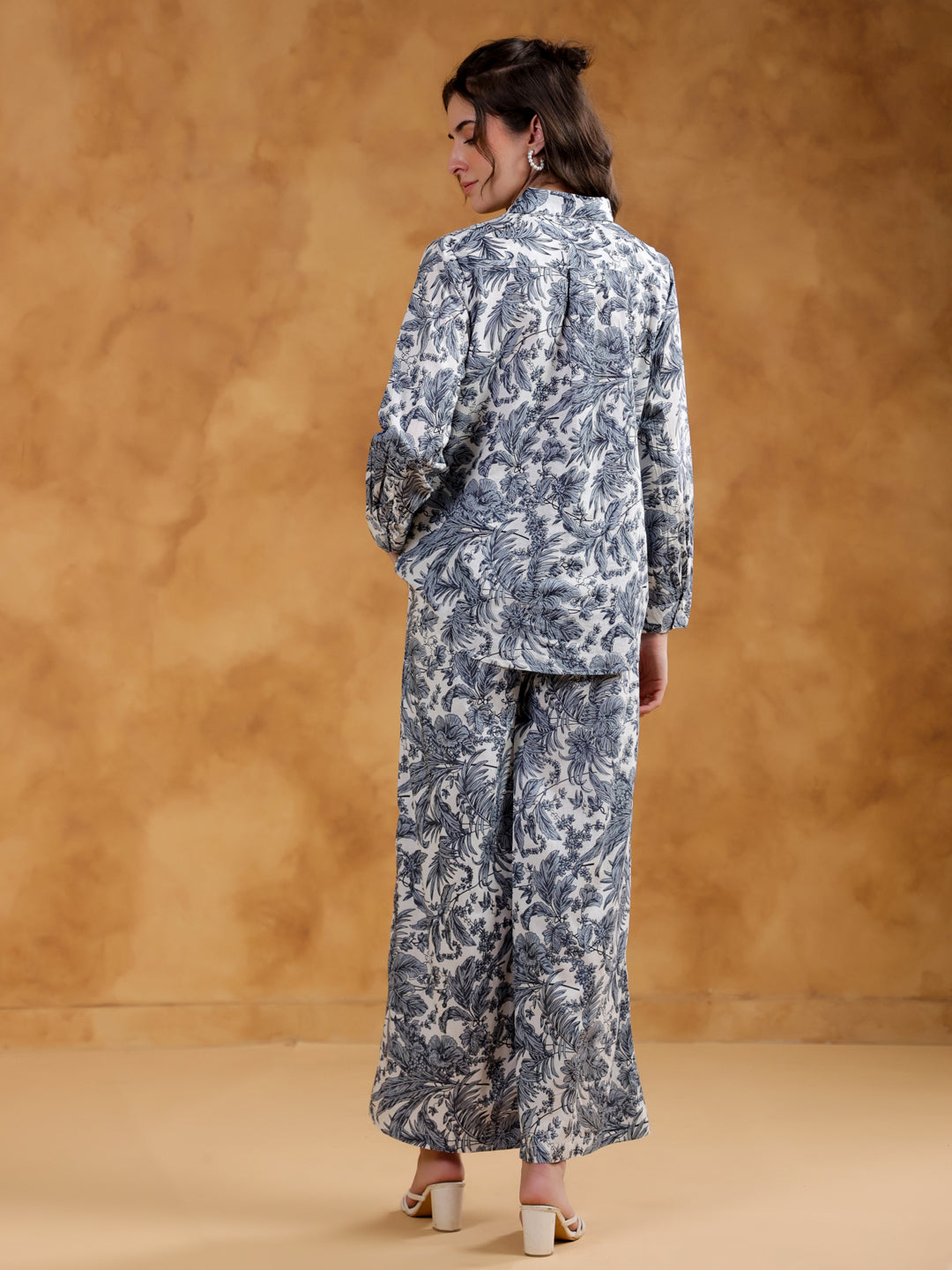 White Shirt Collar Pure Cotton Printed Co-ords Set for Women