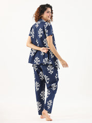 3 PIECE  indigo booti Night Suit Set with Pyjama