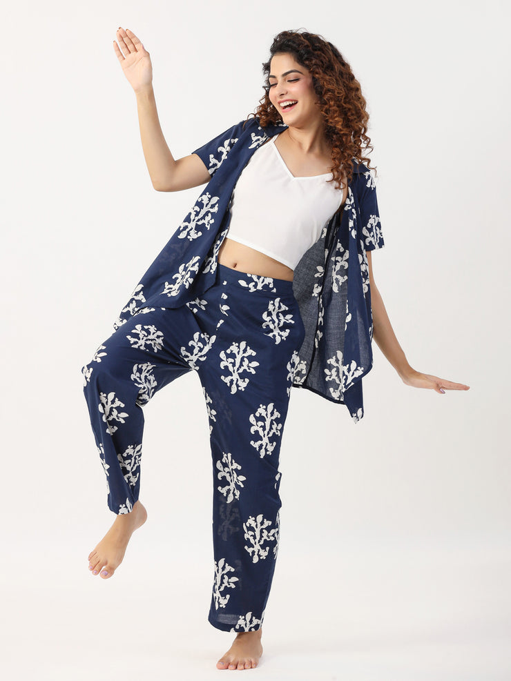 Indigo booti 3 pc Night Suit Set with Pyjama