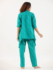 Turquoise Bhandej Cotton 3 peice Co-ord set